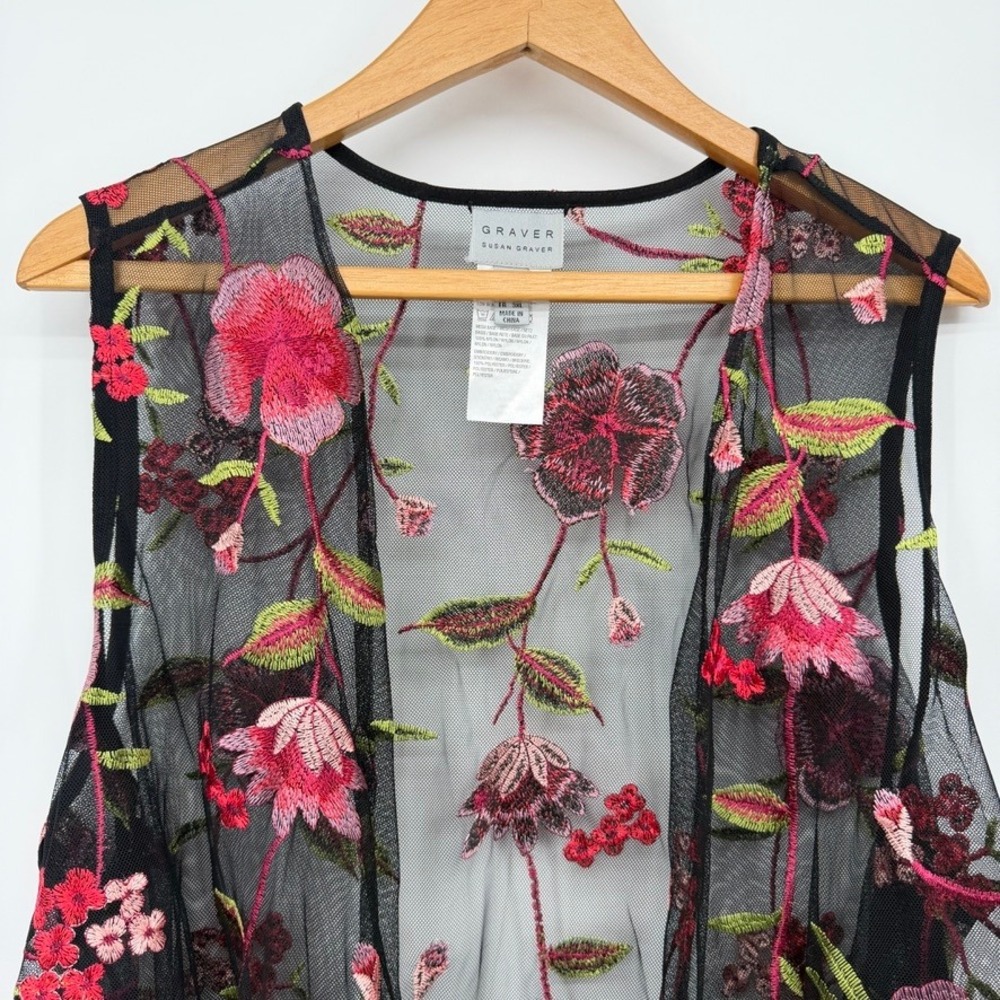 Susan Graver Sheer Floral Embroidered Mesh Sheer Longline Layering Whimsigoth 2X - Picture 3 of 9